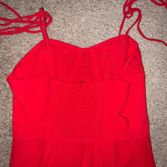 Rihoas Red Sweetheart Neck Tie Strap Midi Dress Size S - Picture 6 of 9